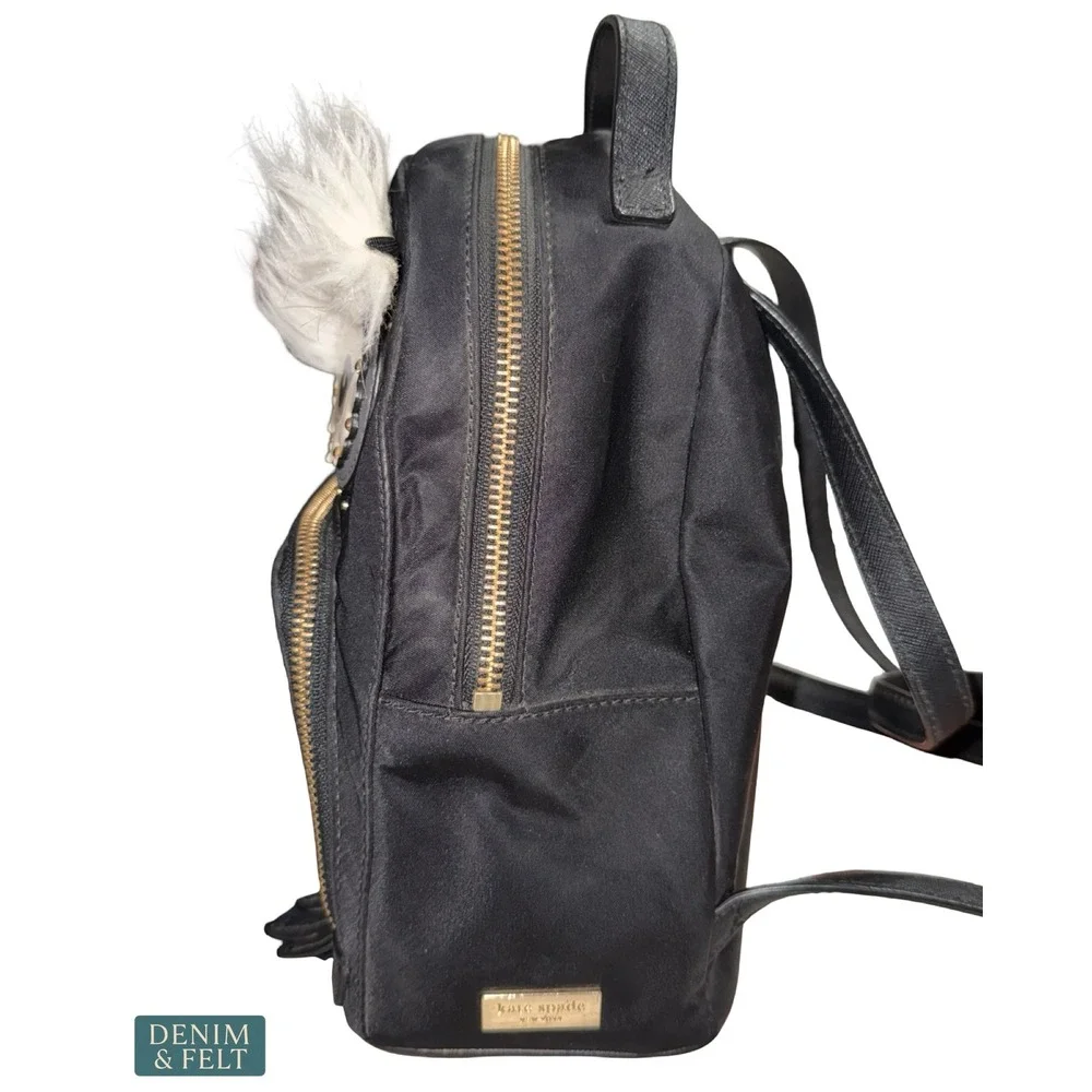 Kate Spade Owl Mini Backpack Novelty Black‎ Nylon Faux Fur Whimsical Animal Bag